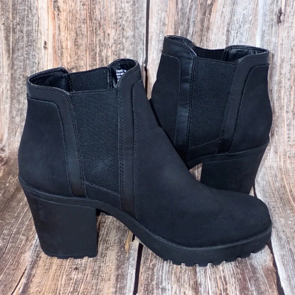 Madden Girl Caddiee Women's Black Chelsea Ankle Boots Heel Size 7.5 M